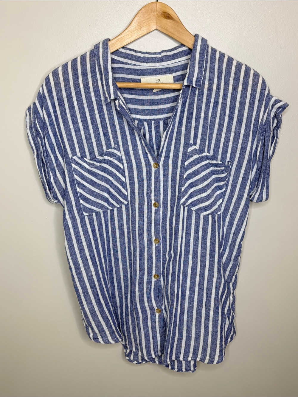 Thread & Supply Linen Striped Button-Up Shirt Large